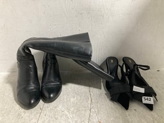 ZARA VELVET SLINGBACK HEELS WITH BOW IN BLACK UK SIZE 6 TO INCLUDE FAITH HEELED KNEE HIGH BOOTS IN BLACK UK SIZE 4: LOCATION - B4