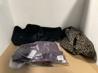 3 X ASSORTED WOMENS CLOTHING IN VARIOUS SIZES TO INCLUDE HELENE BERMAN LONG LENGTH LEOPARD PRINT COAT IN BROWN/BLACK - SIZE UK 16: LOCATION - B4