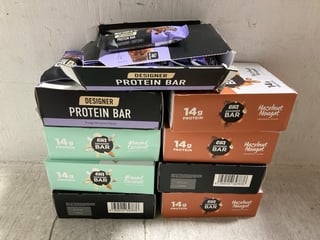 QTY OF FOOD ITEMS TO INCLUDE ESN DESIGNER FUDGE BROWNIE FLAVOUR PROTEIN BARS - BBE 23/12/24: LOCATION - WA1