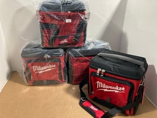 4 X MILWAUKEE 30 LITRE JOBSITE COOLER BAGS IN RED/BLACK - COMBINED RRP £240: LOCATION - B12