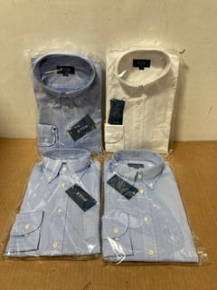 4 X ETON MENS LONG SLEEVED FORMAL SHIRTS IN BLUE & WHITE IN VARIOUS SIZES TO INCLUDE SIZE UK LARGE: LOCATION - B13