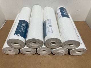 9 X ROLLS OF ANAGLYPTA LUXURY VINYL WALLPAPER IN HAVERSHAM HIGH DESIGN IN WHITE - BATCH NO. 011 - PATTERN NO. 34365: LOCATION - B14