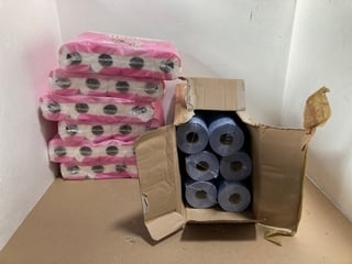 6 X PACKS OF 12 ANDREX FAMILY SOFT TOILET TISSUE TO ALSO INCLUDE 6 X ROLLS OF BLUE HYGIENE ROLLS: LOCATION - B16