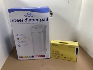 UBBI STEEL DIAPER PAIL IN WHITE TO ALSO INCLUDE AXKID ANGLE ADJUSTING WEDGE FOR CAR SEAT: LOCATION - B16