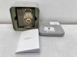 FOSSIL HARWELL THREE-HAND GOLD-TONE STAINLESS STEEL LADIES WATCH - RRP £179.00: LOCATION - BOOTH