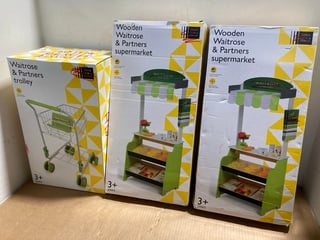 2 X JOHN LEWIS & PARTNERS WOODEN WAITROSE & PARTNERS SUPERMARKET TOY SETS TO ALSO INCLUDE JOHN LEWIS & PARTNERS WAITROSE & PARTNERS TROLLEY TOY: LOCATION - C15