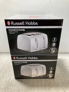 2 X RUSSELL HOBBS HONEYCOMB 4 SLICE TOASTERS IN WHITE: LOCATION - C12