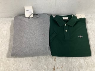 GANT REG SHIELD PIQUE POLO TOP IN TARTAN GREEN - SIZE UK M TO ALSO INCLUDE GANT REG SHIELD HOODY IN GREY MELANGE - SIZE UK S: LOCATION - C8