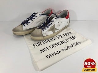 GOLDEN GOOSE MEN'S SUPERSTAR LEATHER TRAINERS IN ICE/WHITE/SEEDPEARL/RED - UK 9 - RRP £370: LOCATION - LUX