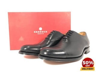 GRENSON MEN'S BERT LEATHER TOE CAP OXFORD SHOES IN BLACK - UK 7 - RRP £295: LOCATION - LUX