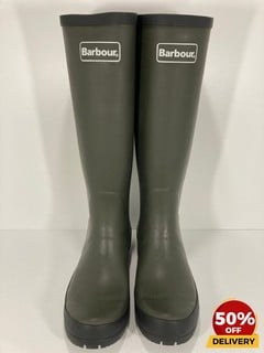 BARBOUR WOMEN'S ABBEY TALL WELLIES IN OLIVE - UK 8 - RRP £69.95: LOCATION - LUX