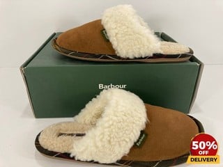 BARBOUR WOMEN'S LYDIA SUEDE MULE SLIPPERS IN CAMEL - UK 6 - RRP £59.95: LOCATION - LUX