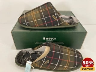 BARBOUR MEN'S YOUNG MULE SLIPPERS IN RECYCLED CLASSIC TARTAN - UK 9 - RRP £44.95: LOCATION - LUX