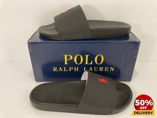 POLO RALPH LAUREN MEN'S PP SLIDE SANDALS IN BLACK/RED - UK 11 - RRP £70: LOCATION - LUX