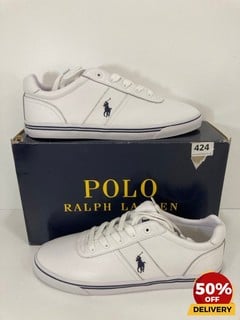 POLO RALPH LAUREN MEN'S HANFORD LEATHER LOW TOP TRAINERS IN PURE WHITE - UK 11 - RRP £85: LOCATION - LUX