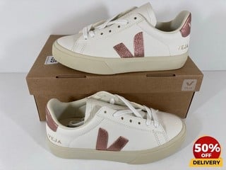 VEJA WOMEN'S CAMPO CHROME FREE LEATHER TRAINERS IN EXTRA WHITE/NACRE - UK 3/EU 36 - RRP £140: LOCATION - LUX