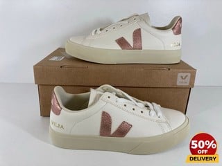 VEJA WOMEN'S CAMPO CHROME FREE LEATHER TRAINERS IN EXTRA WHITE/NACRE - UK 3/EU 36 - RRP £140: LOCATION - LUX