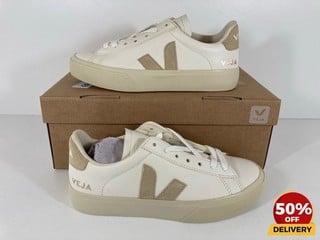 VEJA WOMEN'S CAMPO CHROME FREE LEATHER TRAINERS IN EXTRA WHITE/ALMOND - UK 2 - RRP £130: LOCATION - LUX