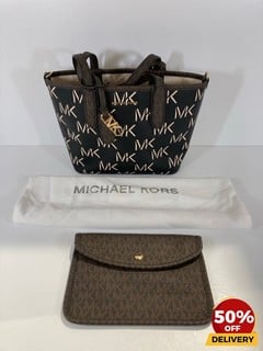 MICHAEL KORS WOMEN'S ELIZA XS EAST WEST TOTE BAG IN BROWN/BLACK - RRP £290: LOCATION - LUX