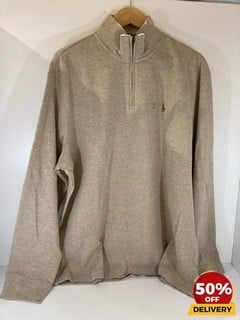 POLO RALPH LAUREN MEN'S HALF ZIP KNITTED SWEATSHIRT IN TUSCAN BEIGE HEATHER - SIZE XL - RRP £169: LOCATION - LUX