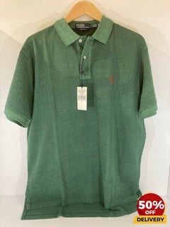 POLO RALPH LAUREN MEN'S WASHED POLO SHIRT IN KELLY GREEN - SIZE L - RRP £169: LOCATION - LUX