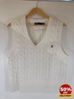 POLO RALPH LAUREN WOMEN'S V-NECK SLEEVELESS JUMPER IN WHITE - SIZE L - RRP £149: LOCATION - LUX