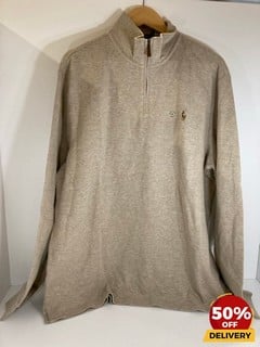 POLO RALPH LAUREN MEN'S HALF ZIP KNITTED SWEATSHIRT IN TUSCAN BEIGE HEATHER - SIZE XL - RRP £169: LOCATION - LUX