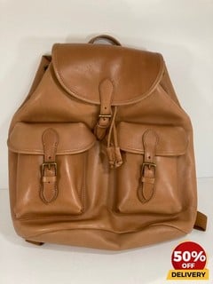 POLO RALPH LAUREN MEN'S HERITAGE LEATHER DRAWSTRING BACKPACK IN TAN - RRP £610: LOCATION - LUX