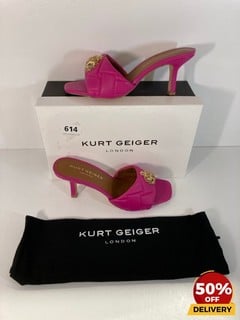 KURT GEIGER LONDON WOMEN'S KENSINGTON LEATHER HEELED MULES IN FUCHSIA - UK 5 - RRP £139: LOCATION - LUX