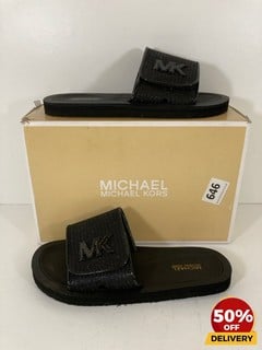 MICHAEL KORS GIRLS' ELI RYLEE SLIDE SANDALS IN BLACK/PALE GOLD - UK 3 KIDS - RRP £45: LOCATION - LUX