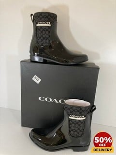 COACH WOMEN'S RIVINGTON SIGNATURE KNIT RAIN BOOTS IN BLACK - UK 7 - RRP £125: LOCATION - LUX