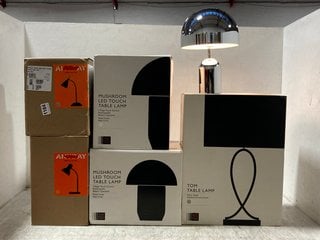 6 X ASSORTED JOHN LEWIS & PARTNERS LIGHTING ITEMS TO INCLUDE FABRIC SHADE TOM TABLE LAMP: LOCATION - AR1