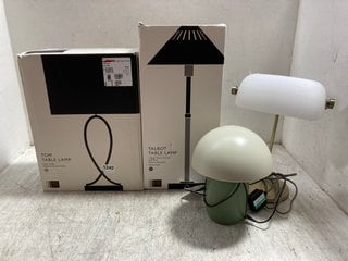 4 X ASSORTED JOHN LEWIS & PARTNERS LIGHTING ITEMS TO INCLUDE JOHN LEWIS & PARTNERS FABRIC SHADE TOM TABLE LAMP: LOCATION - AR5