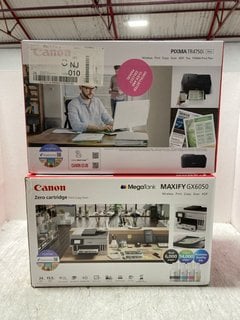 CANON MEGA TANK MAXIFY GX6050 PRINTER IN WHITE TO INCLUDE CANON PIXMA TR4750I WIRELESS PRINTER IN BLACK: LOCATION - AR6