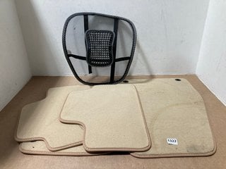 SET OF VOLVO CAR MATS IN BEIGE TO ALSO INCLUDE OFFICE CHAIR BACK SUPPORT: LOCATION - AR12