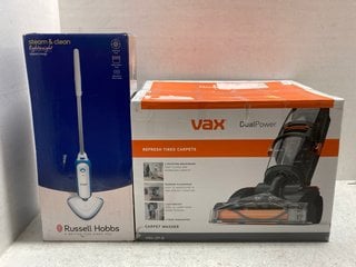 VAX DUAL POWER CARPET WASHER - MODEL: W86-DP-B TO INCLUDE RUSSELL HOBBS STEAM & CLEAN LIGHTWEIGHT STEAM MOP: LOCATION - AR15