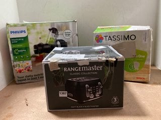 3 X ASSORTED KITCHEN APPLIANCES TO INCLUDE RANGEMASTER MATT BLACK 4 SLICE TOASTER: LOCATION - AR17