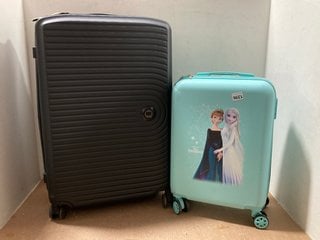 CHILDRENS DISNEY FROZEN SMALL SUITCASE IN BLUE TO INCLUDE MITTE LARGE SUITCASE IN BLACK: LOCATION - AR17