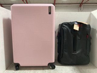 SAMSONITE PARADIVER LIGHT CABIN BAG IN BLACK TO INCLUDE AMERICAN TOURISTER LARGE TRAVEL SUITCASE IN PETAL PINK: LOCATION - BR21