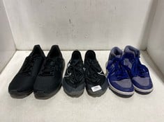 3 X ASSORTED TRAINERS TO INCLUDE MENS UNDER ARMOUR TRAINERS IN BLACK SIZE 10