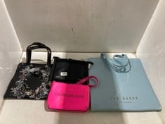 4 X ASSORTED HANDBAGS TO INCLUDE CALVIN KLIEN HANDBAG IN NEON PINK