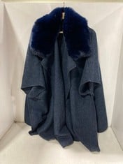 FRANK USHER DOUBLE BREASTED CAPE WITH FAUX FUR COLLAR IN COLOUR NAVY- ONE SIZE