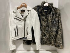 VERO MODA WHITE CROSS ZIP LEATHER JACKET-SIZE M TO INCLUDE ONLPHILLPA FAUX FUR JACKET OTW IN SIZE XL- TOTAL RRP £140