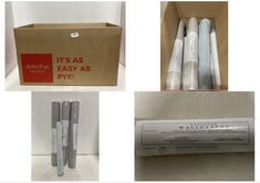 BOX OF ASSORTED WALLPAPERS TO INCLUDE DESIGNER WALLPAPERS ACRYLIC PATTERENED SILVER WALLPAPER ROLL