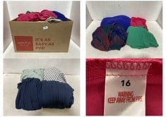 BOX OF ASSORTED CLOTHING ITEMS TO INCLUDE COLLAR PULLOVER KNIT JUMPER NAVY BLUE - SIZE L