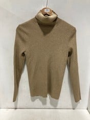 RALPH LAUREN LONG SLEEVE TURTLE NECK TOP GOLD GLITTER / BEIGE - SIZE XL