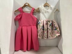 TED BAKER CHILDRENS PLEATED DRESS WHITE / PINK MOTIF - SIZE 4-5 YRS TO INCLUDE TED BAKER CHILDRENS BOW SHOULDER EMBOSSED SCUBA PLEATED DRESS PINK - SIZE 11 YRS