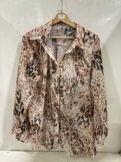 LIPSY LONDON SHEER LONG SLEEVE SHIRT TORTOISE SHELL PATTERN BROWN - SIZE 16