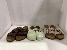 3 X ASSORTED SHOE ITEMS TO INCLUDE BIRKENSTOCK SLIP ON SUEDE SANDALS LIME GREEN - SIZE 41