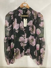 TED BAKER LADDER TRIM INSERT BLOUSE BLACK / FLORAL MOTIF - SIZE 2 - RRP £125